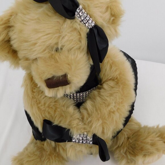 Floral Services Plush Vase Hugger Brown Teddy Bear 11" Black Dress Rhinestones - Picture 5 of 8